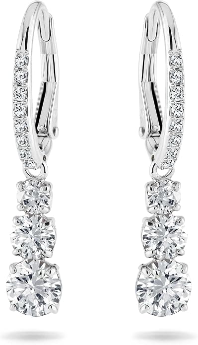 Swarovski Stilla Attract Trilogy Drop Pierced Earrings with White Crystals on a Rhodium Plated Setting with Hinged Closure