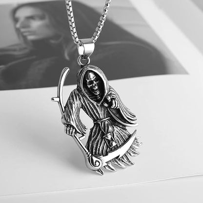 Scddboy Skull Pendant Necklace for Men,Gothic Grim Reaper Pendant Necklace