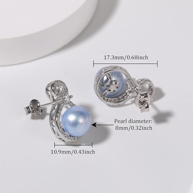 8mm Round Cultured Pearl Earrings 925 Sterling Silver Infinity Studs