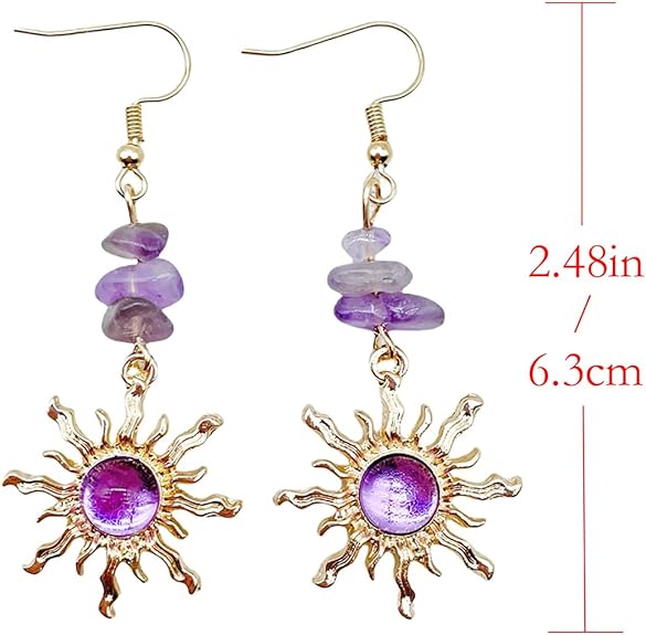 Crystals Stone Water Transparent Sunflower Dangle Earrings for Women, Natural Healing Gravel Sun Earrings, Gifts for Women Girls