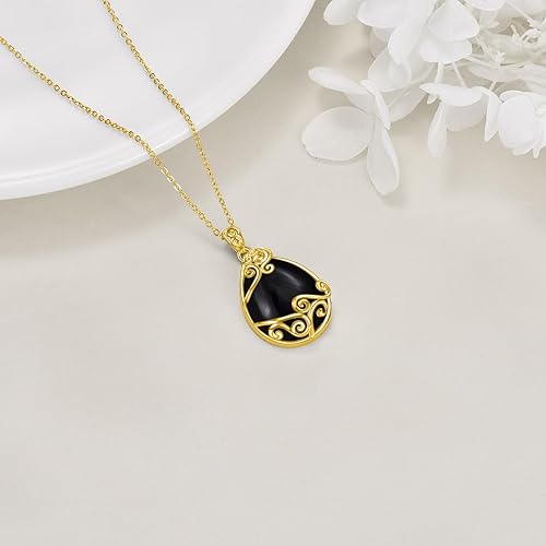 Black Onyx Necklace for Women Sterling Silver 18K Yellow Gold Plated