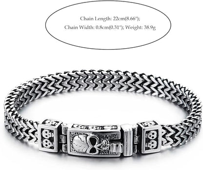 COOLSTEELANDBEYOND Mens Stainless Steel Franco Link Curb Chain Bracelet, Vintage Pattern Filigree Spring Box Clasp