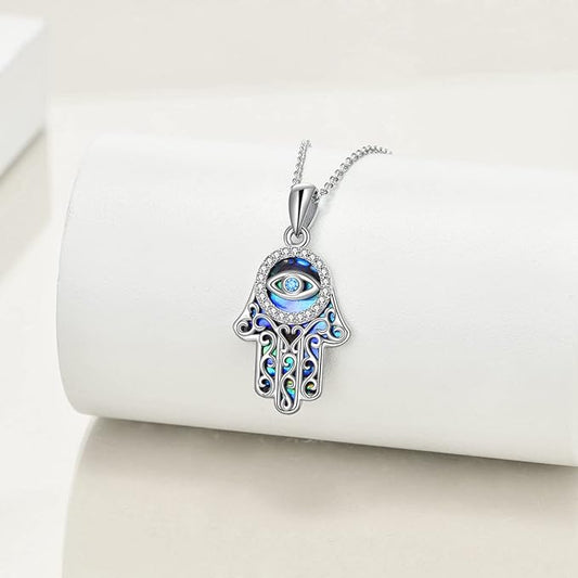 Hamsa Hand Necklace Sterling Silver Hand Of Fatima Pendant Necklace Hamsa Hand Jewelry Gifts for Women Men