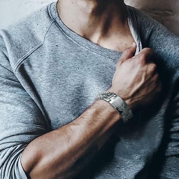 bahamut Mens Viking Odin Gungnir Stainless Steel Cool Cuban Chain Link Bracelet for Men,Norse Cuff Wristband Jewelry