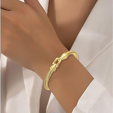 BOLAGTIER Stainless Steel Twisted Cable Wire Bracelets with Hook Clasp Stylish Roman Digital Bangle Bracelet for Women Girls
