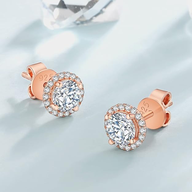 KRKC Moissanite Stud Earrings for Women, 1ct Lab Created Diamond Earring with 14K White Gold Plated S925 Sterling Silver Gift for Girlfriend, Wife