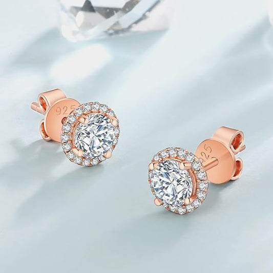 KRKC Moissanite Stud Earrings for Women, 1ct Lab Created Diamond Earring with 14K White Gold Plated S925 Sterling Silver Gift for Girlfriend, Wife