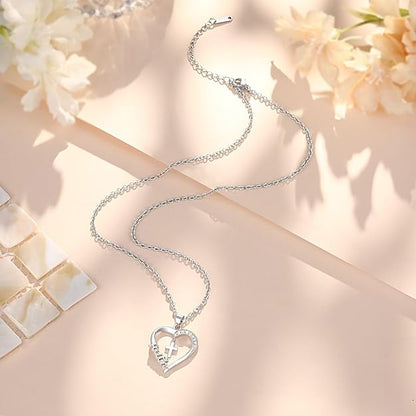 PINKDODO Heart Cross Necklace for Women Baptism Confirmation Easter Gifts