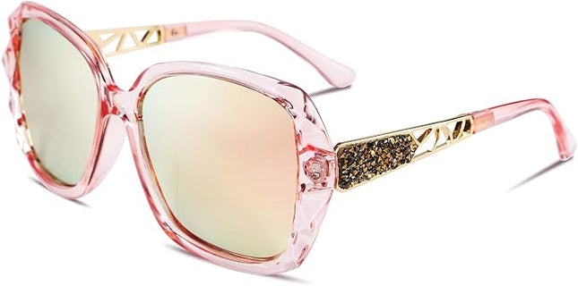 FEISEDY Polarized Women Square Sunglasses Sparkling Composite Shiny Frame B2289