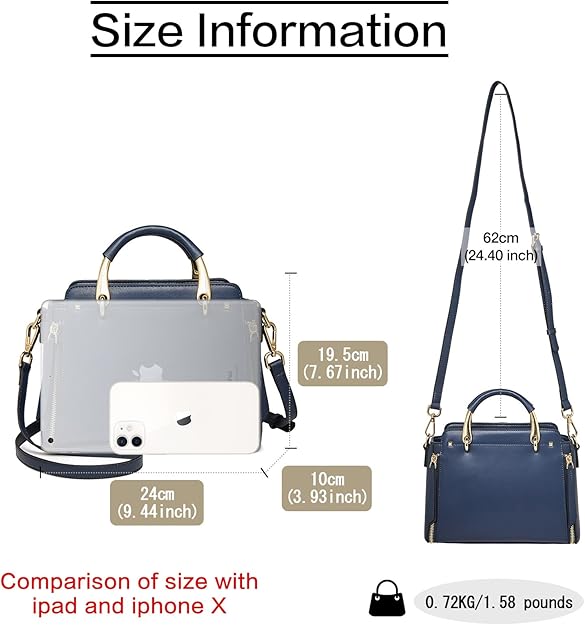 FOXER Leather Handbags for Women, Genuine Leather Ladies Top-handle Bags with Adjustable Shoulder Strap Women's Crossbody Bag Womens Real Cowhide Satchels Leather Messenger Tote Bags(Dark Blue)