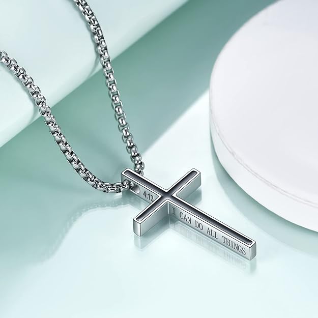 Rnivida Philippians 4:13 Cross Pendant Necklace, I CAN DO ALL THINGS Bible Verse Stainless Steel Necklace Confirmation Jewelry Gifts