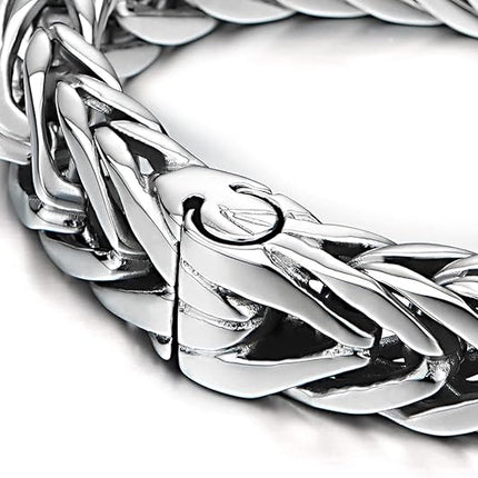 COOLSTEELANDBEYOND Masculine Style Wide Curb Chain Bracelet Stainless Steel Silver Color for Men