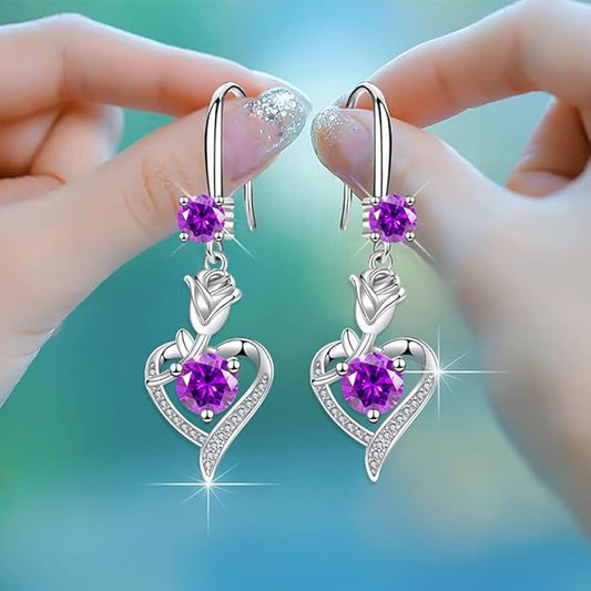 925 Sterling Silver Dangle Earrings for Women Nickel Free Hypoallergenic Earrings for Women Trendy Fashion Heart Dangle Drop Sparkly Crystal Earrings for Women