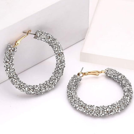 NLCAC Glitter Hoop Earrings Bohemian Sparkle Resin Rhinestone Wrapped Hoop Dangle Earrings for Women