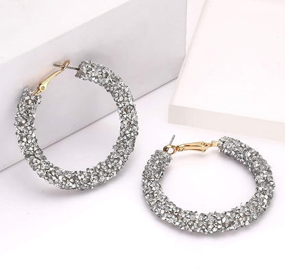 NLCAC Glitter Hoop Earrings Bohemian Sparkle Resin Rhinestone Wrapped Hoop Dangle Earrings for Women