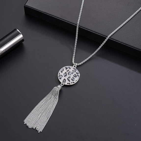 Long Tassel Pendant Necklaces For Women - Faux Pearl Necklace with Silver Chain, Fashion Jewelry For Lady