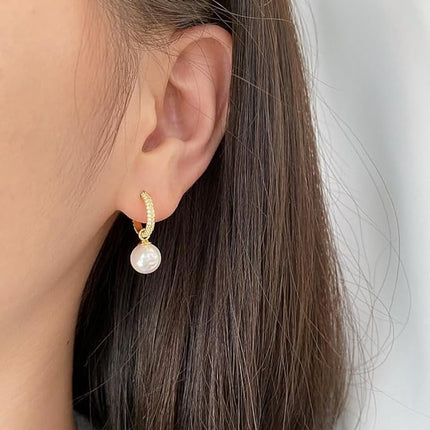 Pearl Drop Diamond Earrings for Women 925 Sterling Silver Rhinestone Pearl Earrings White Pearl Dangle Earrings