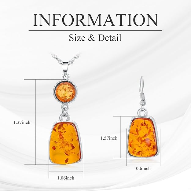 Amber Earring Necklace Sets Amber Jewelry Sparkling Amber Drop Cognac Color Jewelry Christmas Gift for Ladies