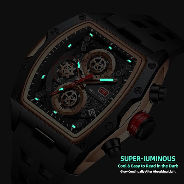 MF MINI FOCUS Men Watches Unique Casual Wrist Watches (Chronograph/Waterproof/Luminous/Calendar) Silicon Band Fashion Watches for Men