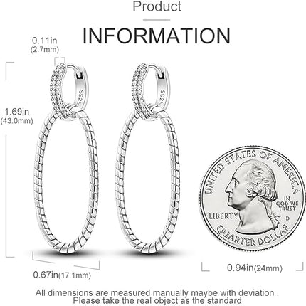 Hapour 925 Sterling Silver Hoop Earrings for Women Dangle Earrings Small Boho Earrings Rope Design for Sensitive Ears, Double Oval Huggie Hoop Earrings Gifts for Her Valentine's Day Birthday