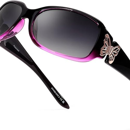Polarized Sunglasses for Women, Ladies Trendy Butterfly Decoration Driving Fishing Shades UV Protection IF022