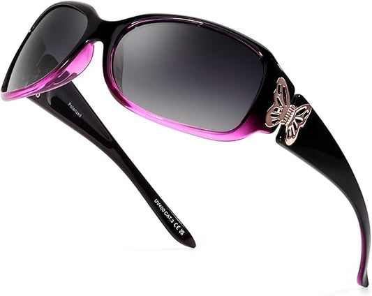 Polarized Sunglasses for Women, Ladies Trendy Butterfly Decoration Driving Fishing Shades UV Protection IF022