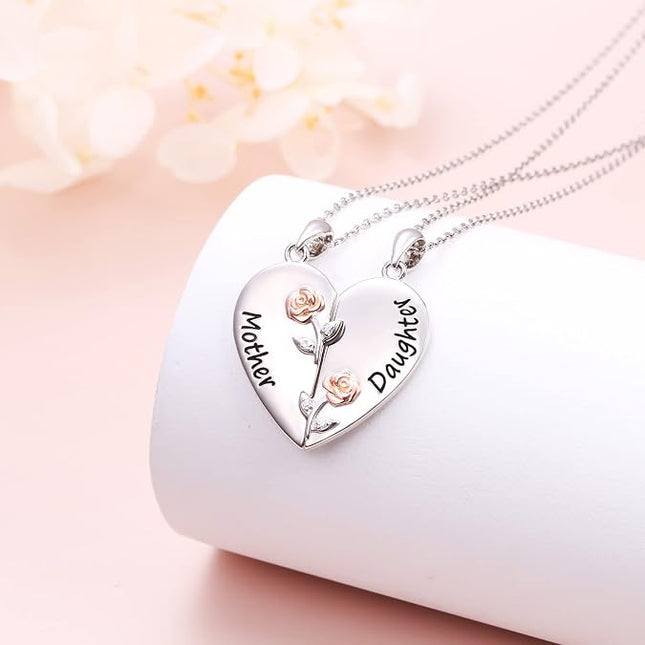 DAOCHONG S925 Sterling Silver Mother Daughter Granddaughter Family Heart Pendant Necklace Jewelry from Dad Mom Grandmother Son Birthday