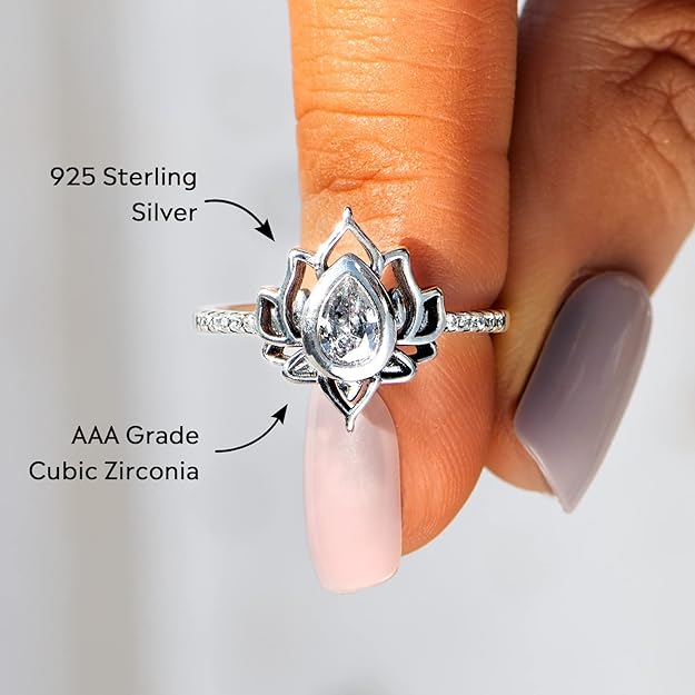 STORYJEWELLERY Lotus Promise Ring for Women, Silver Lotus Flower Ring, Empowering Dainty Ring for Girls, Jewelry Gifts for Women