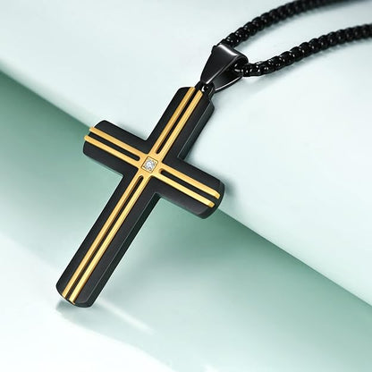 Rnivida Cross Necklace for Men, Two-Tone Stainless Steel Cross Necklace, Men's Christian Faith Cross Necklace