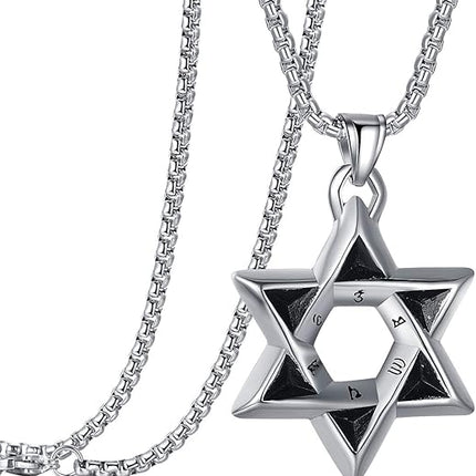 Rehoboth Star of David Six Pointed Megan Cross Pendant Necklaces for Men Stainless Steel Chain 24 Inch