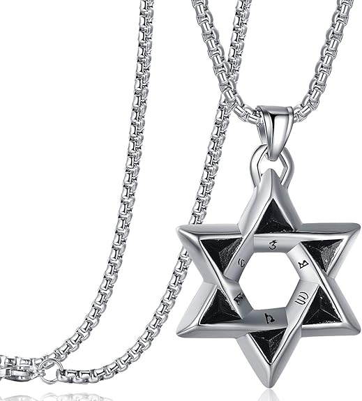 Rehoboth Star of David Six Pointed Megan Cross Pendant Necklaces for Men Stainless Steel Chain 24 Inch