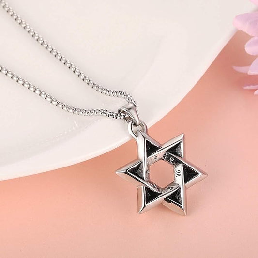 Rehoboth Star of David Six Pointed Megan Cross Pendant Necklaces for Men Stainless Steel Chain 24 Inch