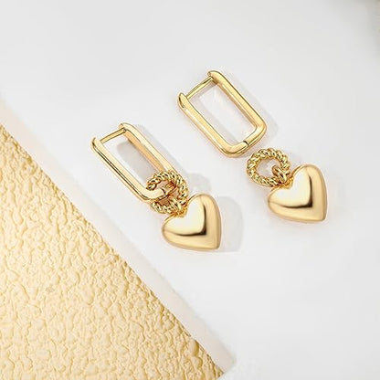 Gold Heart Earrings for Women, 18K Gold Plated Small Huggie Hoop Drop Earrings Boho Cute Heart Hoop Earrings Hypoallergenic Jewelry Gifts for Girls