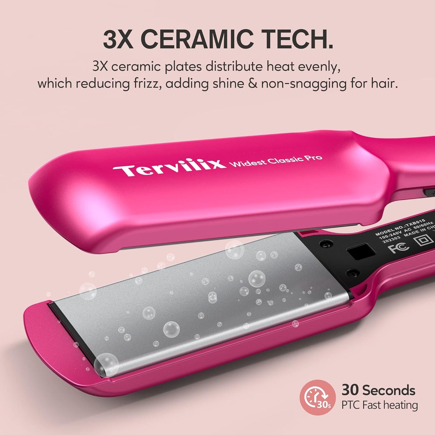 Terviiix Flat Iron Hair Straightener, 2 Inch Widest Ceramic Flat Iron for Hair, Professional Straightening Irons with Adjustable Temp, Fast Styling for Silky Smooth Hair, Dual Voltage, Auto Off, Pink
