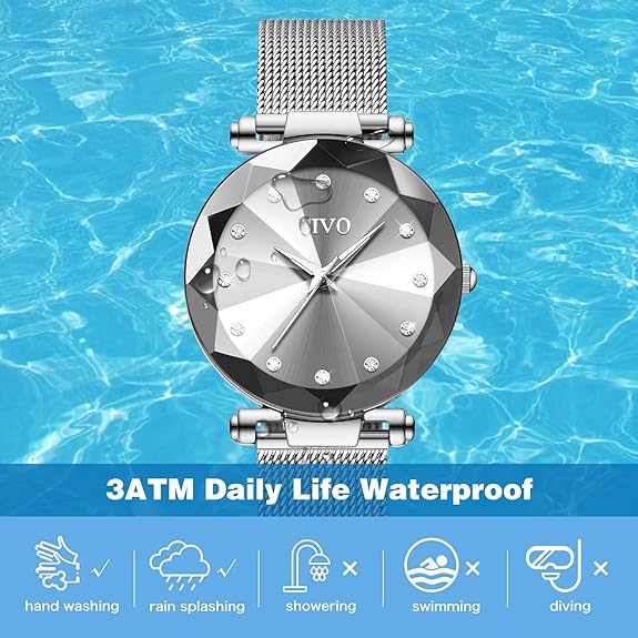 CIVO Womens Watch, Waterproof Analog Quartz Ladies Watches for Women Rose Gold Mesh Strap Elegant Dress Designer Women's Wrist Watches with Diamond/Roman Timescale Dial