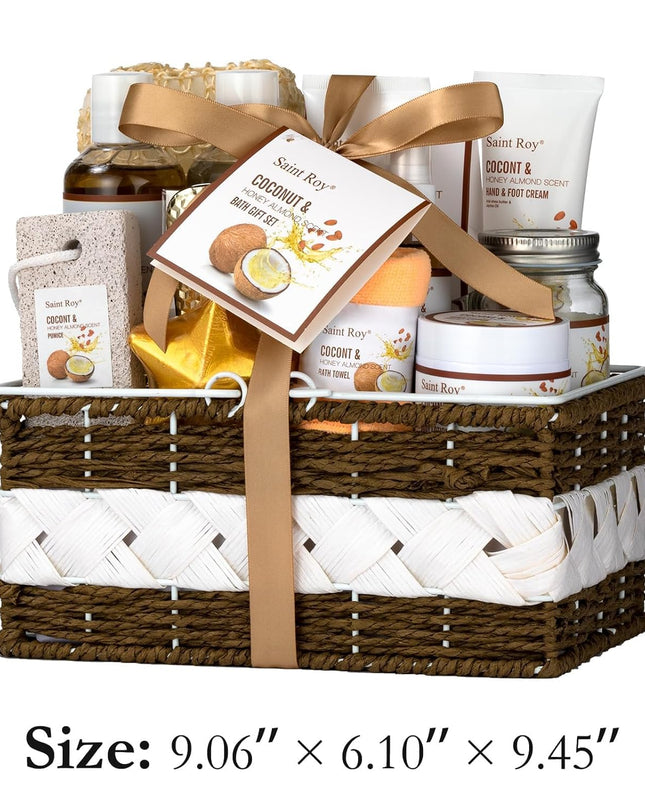Spa Gift Basket Luxury Bath and Body Basket Set 17-Piece Coconut Honey Almond bath basket for Women for Mom Her Large Luxury Home Spa Kit, Relaxing Self Care Pamper Gifts Birthday Bridal Shower Bath