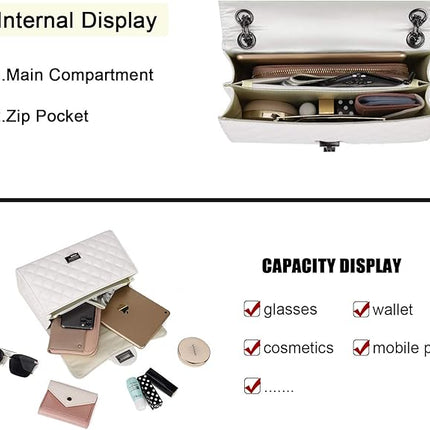 Gladdon Quilted Leather Crossbody Purse for Women Trendy Ladies Shoulder Bag with Chain Designer Purses