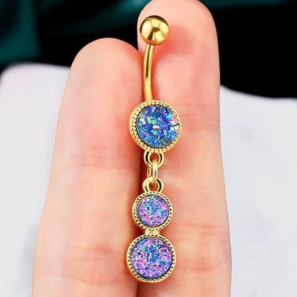COCHARM Dangle Belly Button Rings Gold Belly Button Ring Dangling 14G 10MM Sparkly Gold Belly Navel Piercing Jewelry 316L Stainless Steel