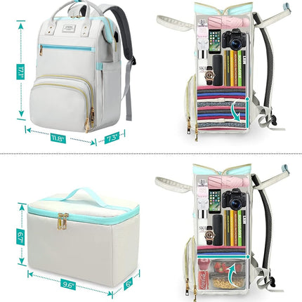 ETRONIK Lunch Backpack, 15.6 Inch Laptop Backpack with USB Port, Stylish Nurse, Teacher Work Bag with Insulated Cooler Lunch Box for Women /Travel, Grey Blue
