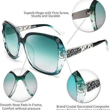 FEISEDY Polarized Women Square Sunglasses Sparkling Composite Shiny Frame B2289