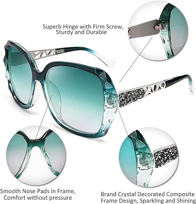 FEISEDY Polarized Women Square Sunglasses Sparkling Composite Shiny Frame B2289