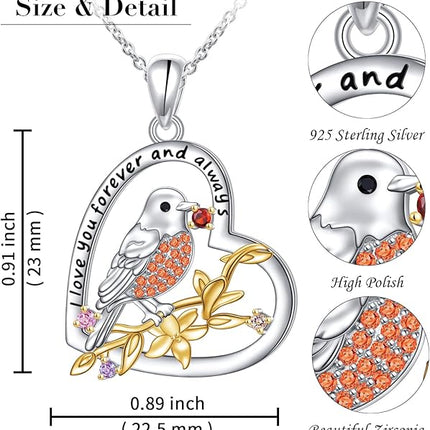 S925 Sterling Silver Heart Love Jewelry Mushroom Frog Robin Crane Pendant Necklace for Women