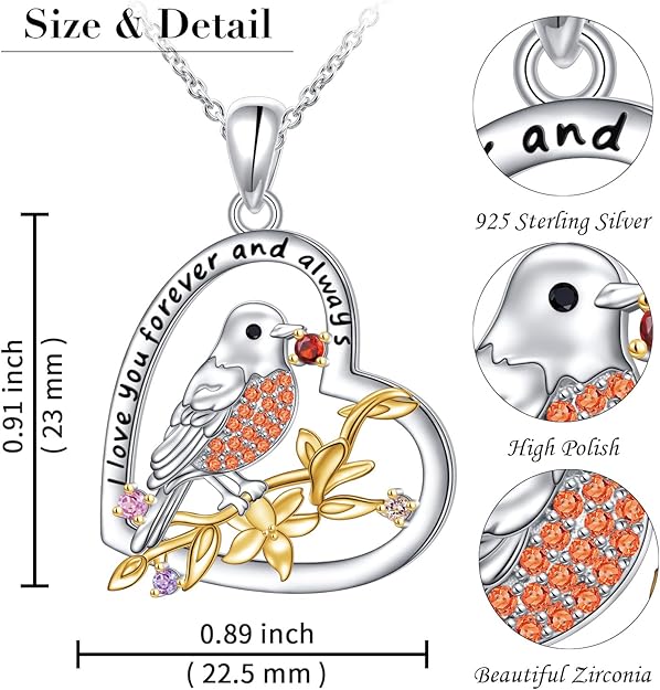S925 Sterling Silver Heart Love Jewelry Mushroom Frog Robin Crane Pendant Necklace for Women