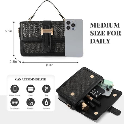 Oweisong Vacation Handbags for Women Woven Straw Crossbody Bag Rattan Wicker Purses Trendy Top Handle Bag
