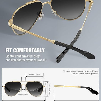 LUENX Aviator Sunglasses for Men Women Polarized Trendy Sun Shades UV 400 Protection