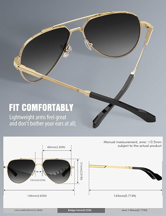 LUENX Aviator Sunglasses for Men Women Polarized Trendy Sun Shades UV 400 Protection