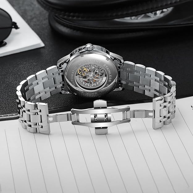 Men's Watch Automatic Hollow Mechanical Roulette Wheel Design 30M Waterproof Casual Fashion Wristwatches for Men