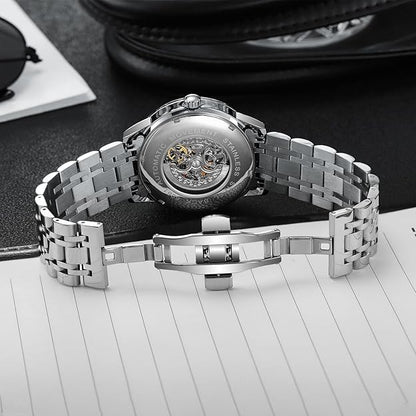 Men's Watch Automatic Hollow Mechanical Roulette Wheel Design 30M Waterproof Casual Fashion Wristwatches for Men