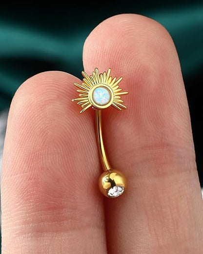 COCHARM Cute Half Sun Rook Earrings 16g Opal Rook Barbells for Women Gold Stainless Steel 8mm Rook Piercing Dainty Rook Eyebrow Jewelry Silver Eyebrow Rings Eyebrow Barbell