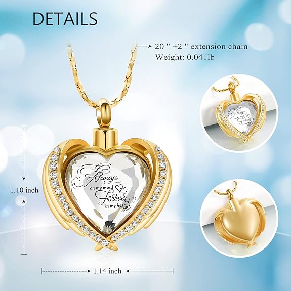 Imrsanl Cremation Jewelry for Ashes Pendant - Crystal Heart Urn Necklace with Mini Keepsake Urn Memorial Ash Jewelry